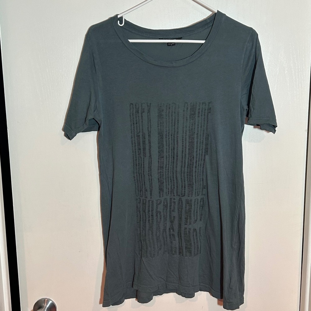 Obey‎ No 89 Propaganda Worldwide Graphic Tee Charcoal Blue Grey  Small S